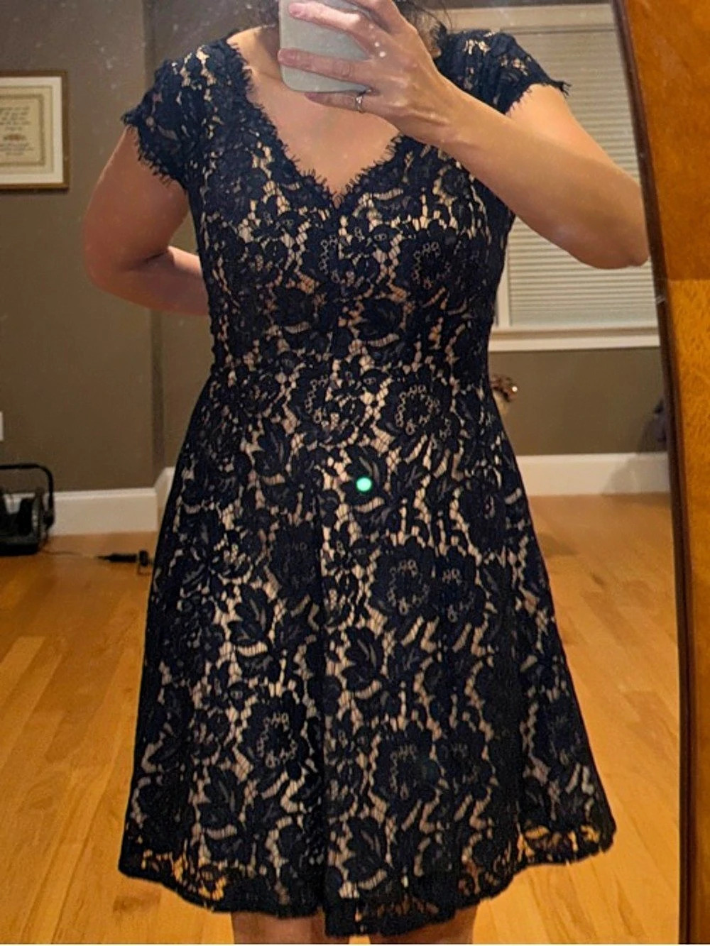 Eliza J Navy Lace Fit and Flare Dress Mini Dress Blue & Pink